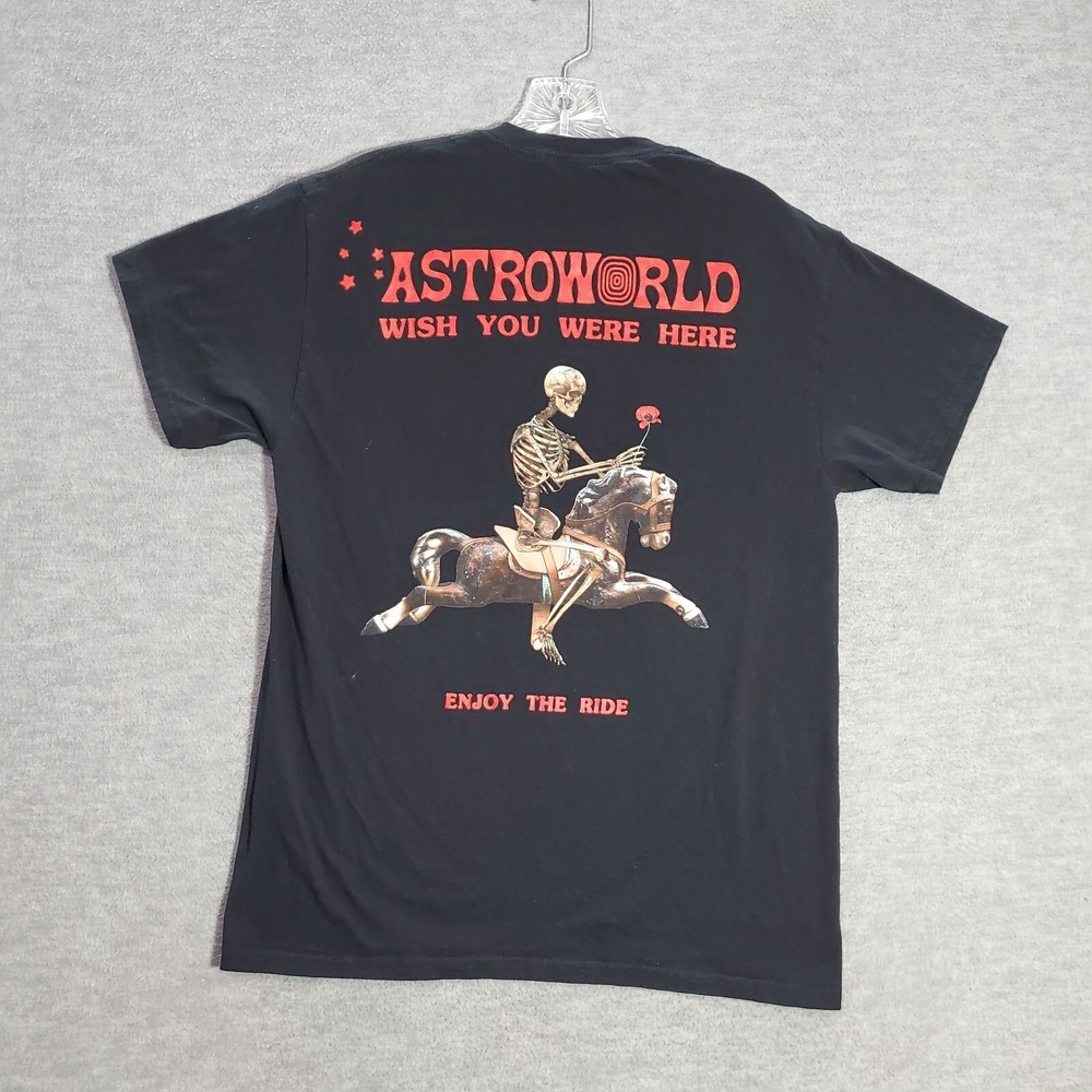 Astroworld Men Shirt Medium Black Wish You Were Here Enjoy The Rise Skull Rose‎
